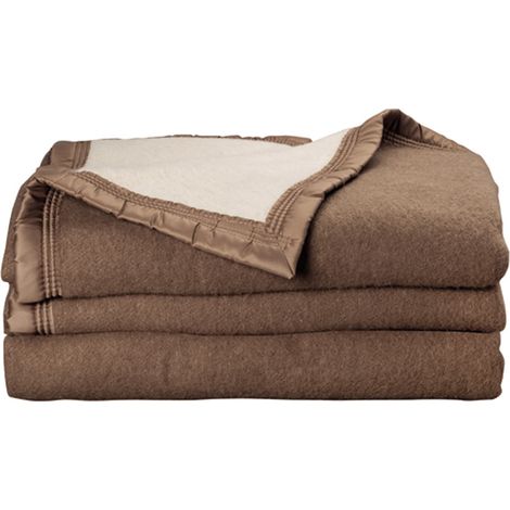 Couverture 100% Pure Laine Vierge Double face "Volta" 500 gr/m² Toison d'Or - Volta Chamois Blanchi - 240 x 260 cm - Volta Chamois Blanchi - (1/4)