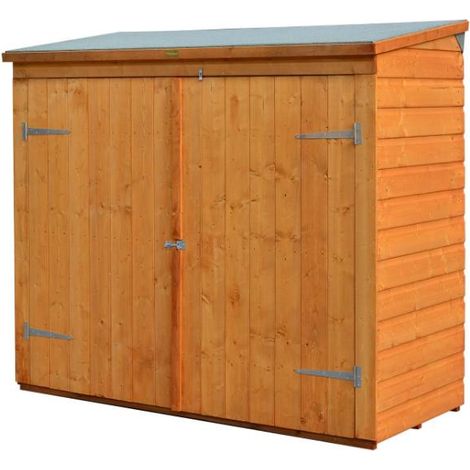 Abri à vélos en bois traité 1,83 x 0,83 x 1,64 m – Adossable – Toit mono-pente pour écoulement optimal – Accès double porte extra-large – Rowlinson
