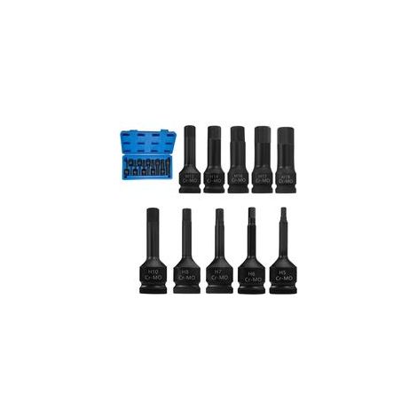 Jeu de 10 douilles avec embouts 1/2" pour douilles et écrous hexagonaux - Avec jeu de clés Allen - 5 mm + 6 mm + 7 mm + 8 mm + 10 mm + 12 mm + 14 mm + 16 mm + 17 mm + 19 mm (1/4)