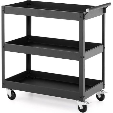 Carrito de servicio metálico 77,5 x 38 x 79 cm 3 estantes y ruedas giratorias metal gris moderno 200011393