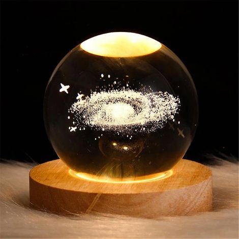 Veilleuse boule de cristal 3D Galaxie Système solaire Planètes, lampe de chevet laser avec support, décoration de table, cadeau de Noël (1/2)