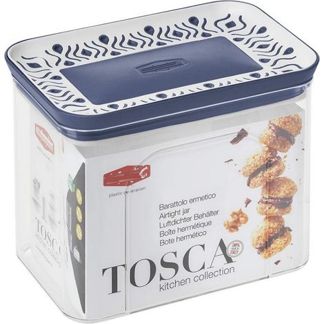 Bocal Hermétique Rectangulaire Bleu Tosca 1,2 Lt de Qualité Extra pour la Conservation des Aliments, Fabriqué en Italie. (1/2)