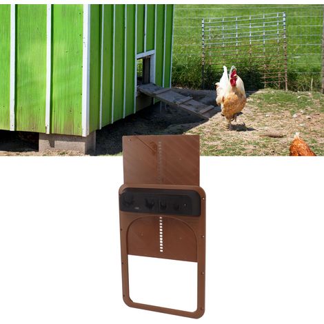 Puerta automática de plástico para gallinero con sensor de luz y batería – Marrón oscuro (1/5)