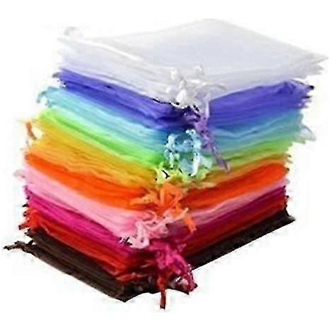 Lot de 50 sachets transparents pour bonbons, bijoux, pochettes en organza, pochettes pour gloss à lèvres (7 x 9 cm), pochettes en filet avec cordon de serrage. (1/4)