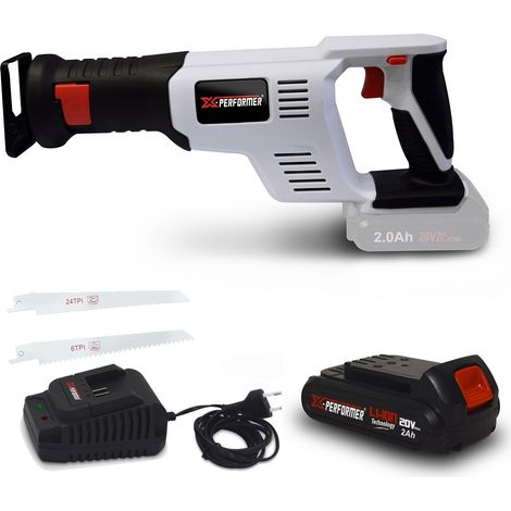 Scie sabre à batterie 20V X-Performer XPRS20LI + Batterie 2 Ah + chargeur + 2 lames Bois-Métal à changement rapide