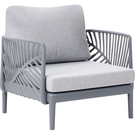 Sillón de jardín moderno con estructura sintética y cojines gris Saturnia