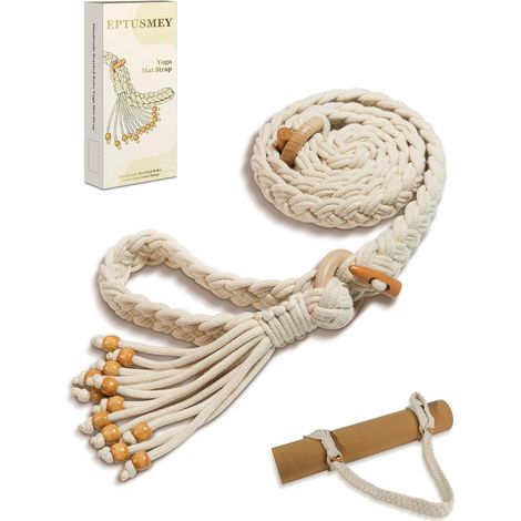 Réglable Sangle Tapis Yoga, Sangle Tressée Artisanale Bohème Avec Franges Perlées et Macramé, Ranger et Organiser Les Tapis de Yoga de Toutes Tailles (Tapis Non Inclus) (1/5)
