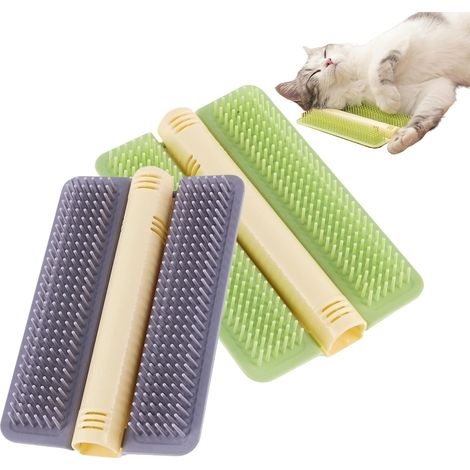 Grattoir pour Chat avec Herbe à Chat Intégrée – Brosse Mural Anti-Poils et Anti-Démangeaisons pour Chats – Lot 2 pcs Vert & Gris – Facile à Installer (1/5)