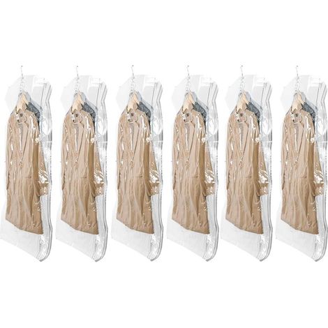 6 Jumbo 70x145cm Sacs de Rangement sous Vide Suspendus pour vêtements, Housse sous Vide pour costumes, manteaux, vestes, Economisez 80% d'espace organisateur de placard Sacs à Vide (1/5)