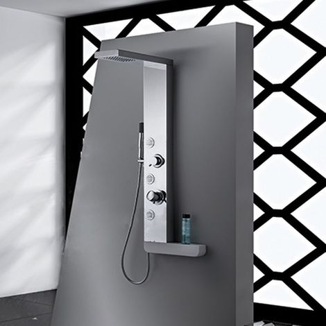 Distribain – Colonne de douche hydromassante S270 – 3 jets micro-jets – Aluminium – Dôme de pluie – Dimensions 350 x 470 x 1000 mm