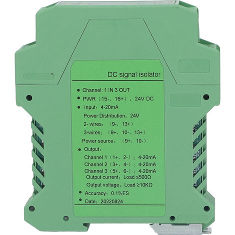 Isolateur de signal 4-20mA DC24V 1 entrée 3 sorties, transmetteur de tension et courant pour détection PLC, conditionneur de signal industriel. (1/5)
