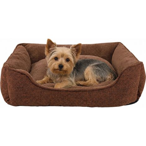 lionto Hundesofa, modernes Hundebett mit rutschfester Unterseite, abnehmbarem Bezug & Plüsch-Innenmaterial, 75x60 cm, braun
