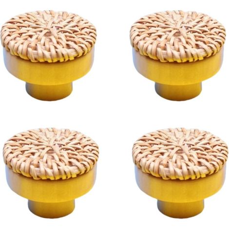 Naturrattan-Griffe für Kindermöbel, Set mit 4 runden Holzgriffen (4 x 3 cm) inklusive Schrauben
