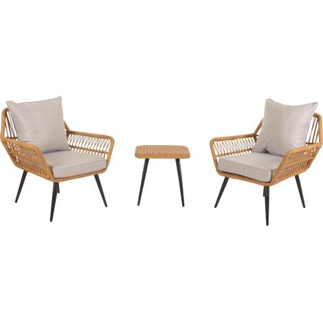 Set de polirratán HHG-956, set de balcón set de jardín grupo de asientos silla mesa auxiliar, gris claro