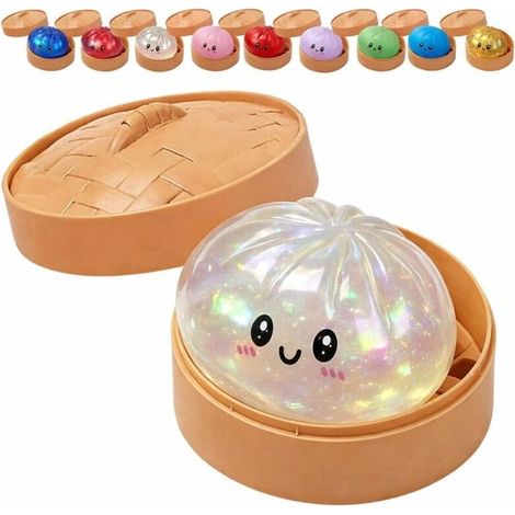 Dumpling Sensoriel Pailleté, Jouet Antistress à Presser Transparent avec Boîte