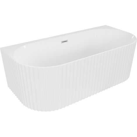 Mexen Sella vasca da bagno freestanding adiacente alla parete con scanalature 170 x 80 cm, bianco lucido, troppopieno nichel (1/3)