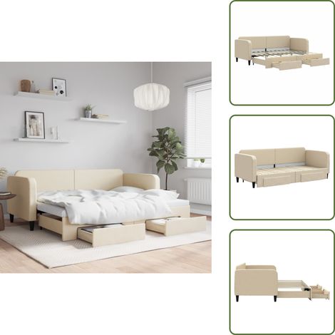 Cama doble - vidaXL Sofá cama nido con cajones tela color crema 80x200 cm - Almacenamiento