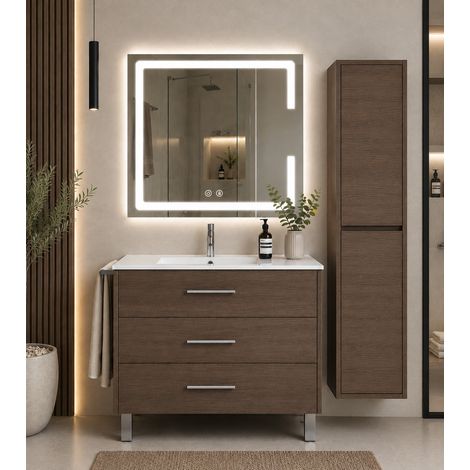 Bathroom cabinet with basin ORIGENBATH RIBERA without mirror 60x45 cm tea ash with column (1/5)