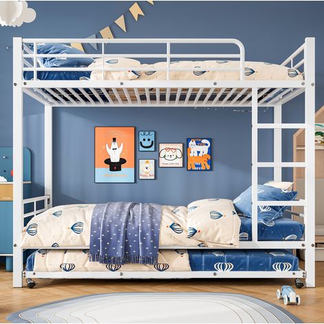 CHICFURN Letto a castello bambini 90x200 cm in metallo bianco con letto estraibile 90x190 cm (1/5)