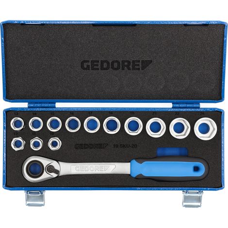 Gedore Steckschlüsselsatz, Set 14-teilig, 6-kant, 1/2 Zoll, 10-24mm, Werkzeug, Nüsse Knarre, für KFZ, 19 SKU 20 (1/5)