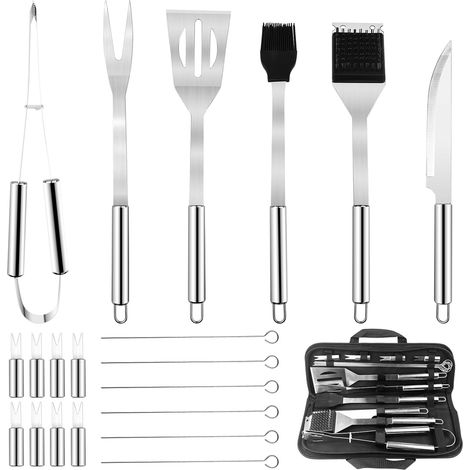 15 Pièces Accessoires Barbecue, Ustensiles Barbecue, Kit BBQ, Set Barbecue Plancha, Outils Barbecue, Panoplie Barbecue, Mallette de Barbecue, pour Camping d’Extérieur et Pique-Nique (1/5)