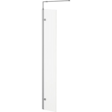 Pacco 8mm Fluted Glass Polished Chrome 1850mm x 300mm Walk In Hinged Return Shower Screen (1/5)