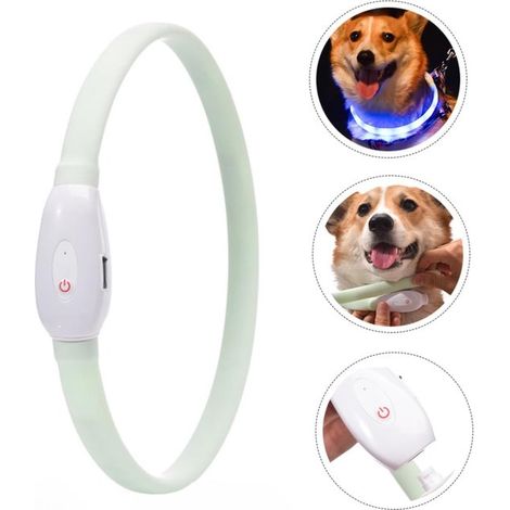 Collar para perros, Collar luminoso recargable para mascotas, Collar LED para perros, Collar antipérdida, Collar multifuncional, Blanco (1/5)