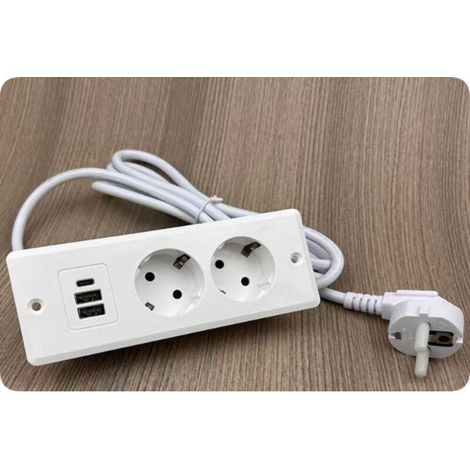 Prise Encastrable-Bureau avec  USB A et Type C PD20W Pris-Encastrable Plan de Travail-Pris-e Multiprise-Encastra-ble de Table avec 1,7M Cable pour Cuisine Bureau Meubles-Blanc