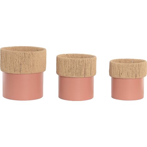 Macetero Set 3 Hierro Fibra 25X25X27 Rosa Palo (1/4)