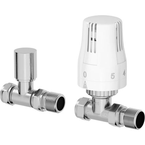Galiflo Straight Thermostatic Radiator Valve & Lockshield – White, 15mm TRV (1/5)