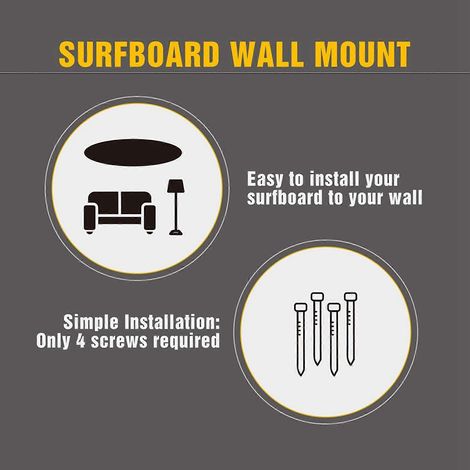 Kit de fixation murale pour planches de surf, utilisé pour l'affichage et le rangement mural des shortboards et des longboards. (1/4)