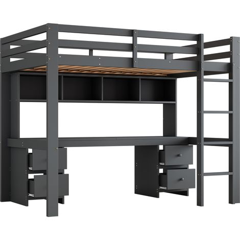 Lit mezzanine enfant 90 x 200 cm avec bureau et rangements en bois et MDF gris MODENUIT (1/5)