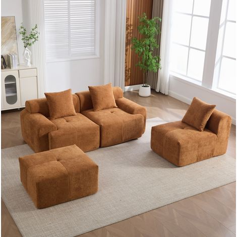 Canapé d'angle modulaire 4 modules tissu orange OKMYHOME (1/5)