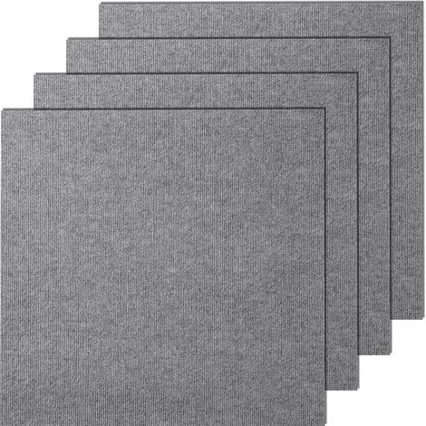 Dalles de moquette à décoller et à coller, 610 x 610 mm, tapis de sol auto-adhésif, douces et rembourrées, installation facile, pour chambre, salon, intérieur et extérieur (9 pcs, gris clair) (1/5)