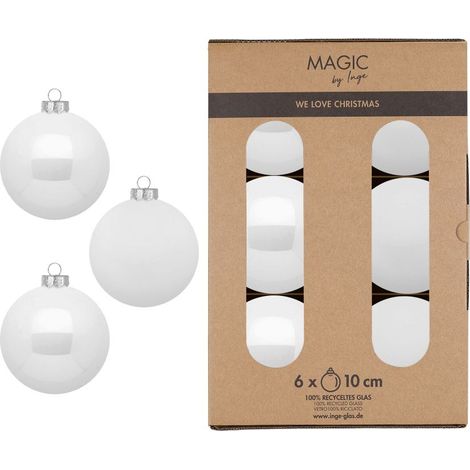 CONFEZIONE 6 PALLINE BIANCO PURE IN VETRO DIAMETRO 10CM