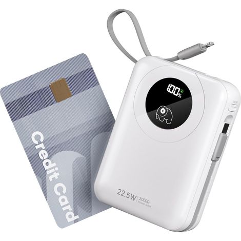 20000mAh Batterie Externe avec Câble intégré : 22.5W Power Bank à Charge Rapide pour téléphone Portable, Batterie USB C (Input (1/5)
