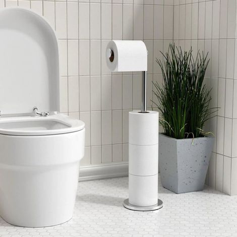 Porte-papier toilette sur pied en inox,adapté pour 4 rouleaux de papier toilette,facile d'entretien,acier (1/4)