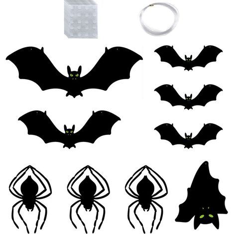 Décoration Suspendue Halloween - Chauve-Souris et Araignée en PP - Pour Intérieur Extérieur Jardin Fenêtre Porte - Lot de 11 Pièces (1/5)