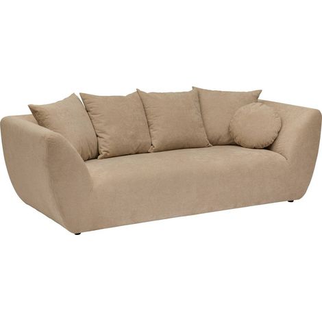 Atmosphera – Canapé droit 3 places Japandi Floyd – Dimensions 226x100x84 cm – 4 coussins inclus – Tissu polyester beige – Assise semi-ferme (1/3)