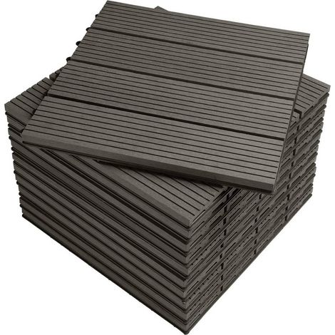 WOLTU WPC Terrassenfliesen Terrassendielen Fliese in Holzoptik Bodenbelag mit klicksystem Grau (11 Stück / 1 m²)
