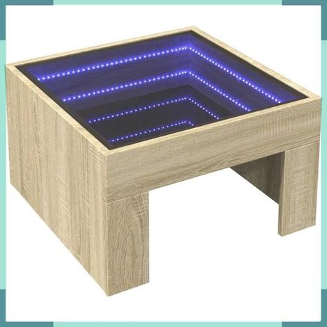 Table basse - 847604 - LED infini - Chêne Sonoma - Carré 50x50x30 cm (1/5)