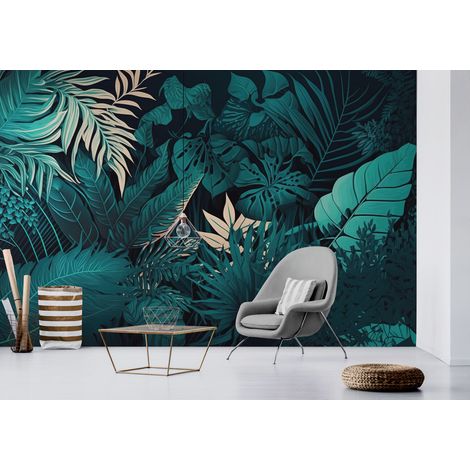 Papier Peint Feuillage - Jungle Sombre et Élégante - 500 x 270 cm (1/2)