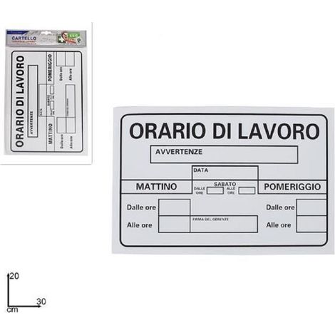TRADE SHOP - Cartello Targa In Pvc 30 X 20 Cm Orario Di Lavoro Ufficio Attivita' Segnaletica - (1/2)
