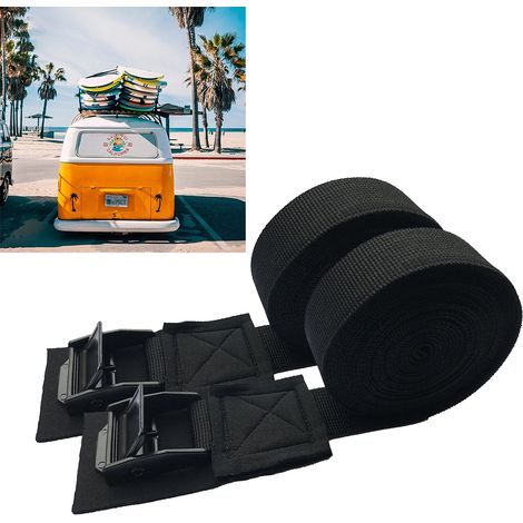 Paire de sangles à came pour surf, canoë, kayak - Fixation rapide pour coffre de toit, plage, extérieur - Haute résistance, verrouillage sécurisé (1/5)