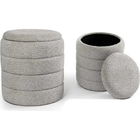 Set aus 2 grauen teddy poufs mit Stauraum Ø43x45 und Ø35x40