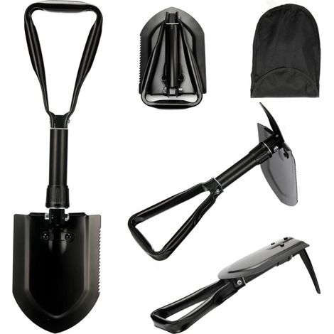 Pelle multifonctionnelle pliable de 58 cm, sac de transport avec ceinture en acier au carbone haute résistance ultra-stable, combinaison de pelle de camping pliable, adaptée à la randonnée et à la cha (1/4)