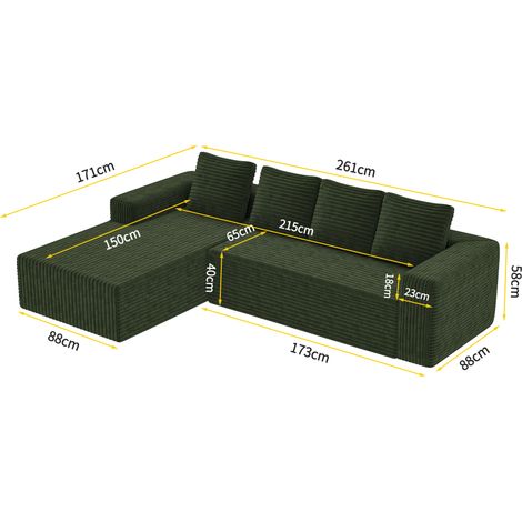 Sofá esquinero modular verde en L con chaise longue y acolchado de espuma (1/5)