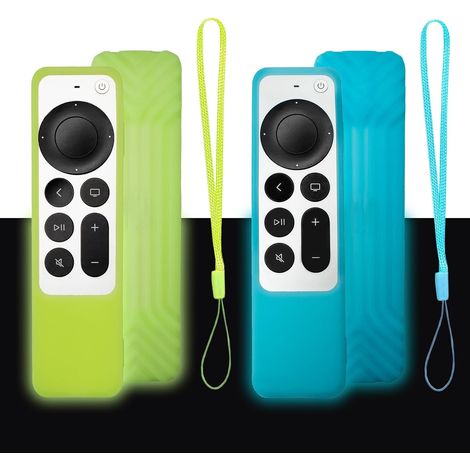 2 PCS Apple TV Télécommande Housse, Silicone Antichoc Soyeux Doux Housse de Protection intégrale, Compatible avec Apple TV 4K Siri Remote 3, 2 Génération 2022 2021 (Vert Lumineux+Bleu Lumineux) (1/5)