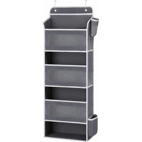 Organisateur de porte suspendu, 5 étagères, gris et blanc, pliable, sans perçage, rangement en filet pour placard, chambre, salle de bain (1/5)