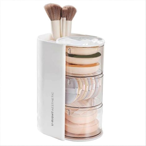 Porte-pinceaux de maquillage avec 2 compartiments, 3 niveaux, coffret de rangement blanc pour cosmétiques et accessoires (1/5)